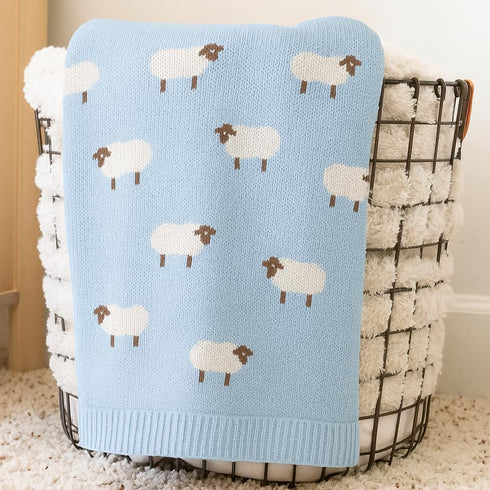 Cozy 30x40 Cotton Baby Blanket Knit Soft Swaddle Receiving Blankets Toddler Infant Blanket with Lovely Sheep