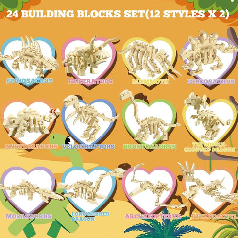 WODMAZ 24 Packs Dinosaur Building Blocks for Easter Basket Stuffers, Easter Egg Hunt, Valentines Party Favors