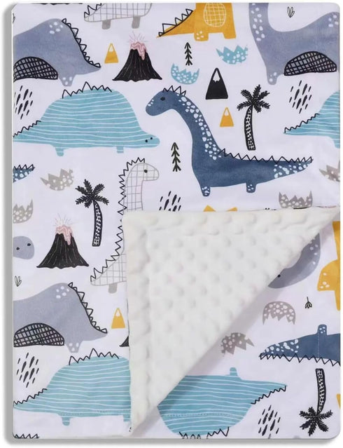 Baby Blanket for Boys Girls, Soft Minky with Double Layer Dotted Backing, Color Dinosaurs Printed, 30 x 40 Inch