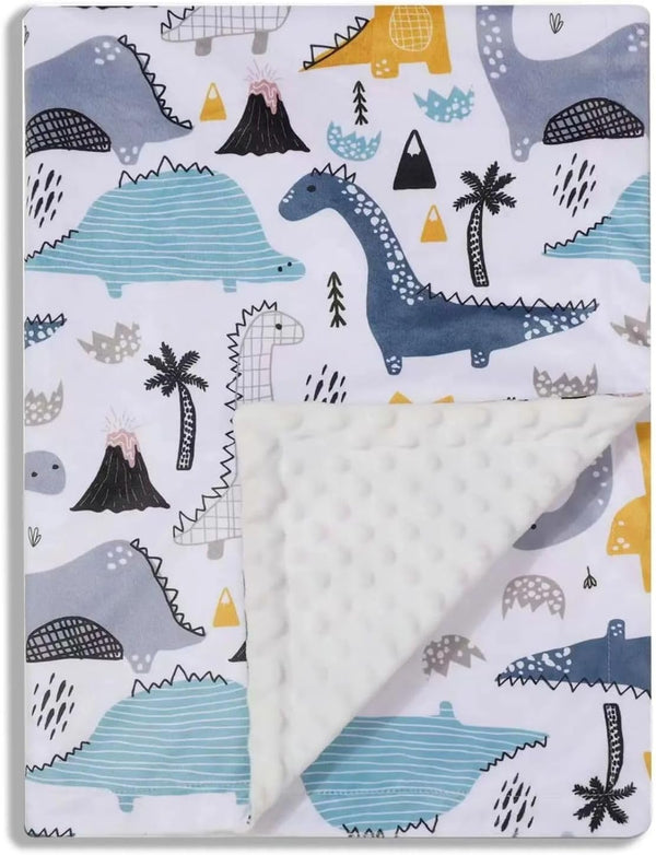 Baby Blanket for Boys Girls, Soft Minky with Double Layer Dotted Backing, Color Dinosaurs Printed, 30 x 40 Inch