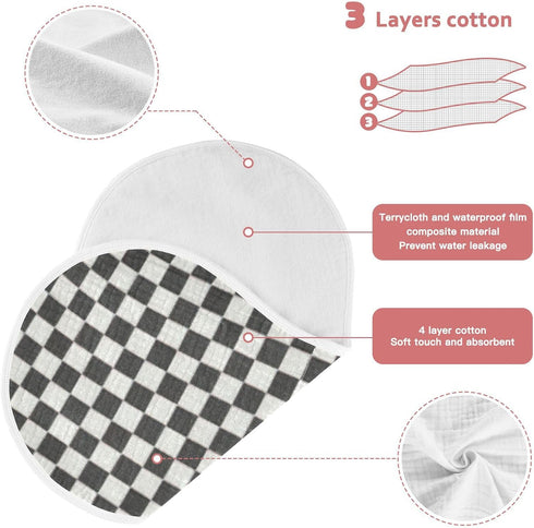 FLildon 4PCS Muslin Burp Cloth for Baby Checkered Black White Super Absorbent Burping Cloths, Bibs for Newborn Boys