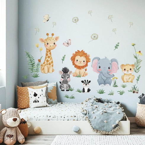 Quinspir Cartoon Wall Stickers Jungle Animals Wall Decals for Kids Bedroom Nursery & Play Room Baby Room Decor