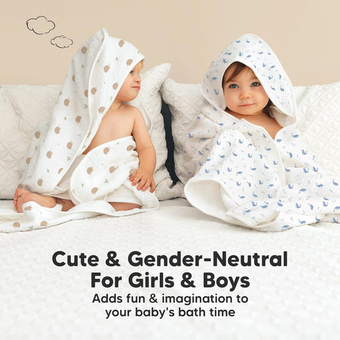 Set(Whale KeaBabies Muslin Baby Bath Towels with Hood for Girls,Boys-Large Organic Cotton Hooded Baby Towels