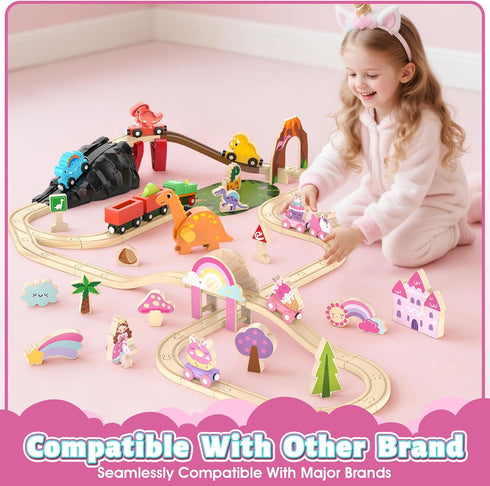 Set Set 2-4, 3 4 5 6 7 Lehoo Castle Wooden Train - Unicorn Train for Toddlers Wooden Train Track Toddler Girl Toys