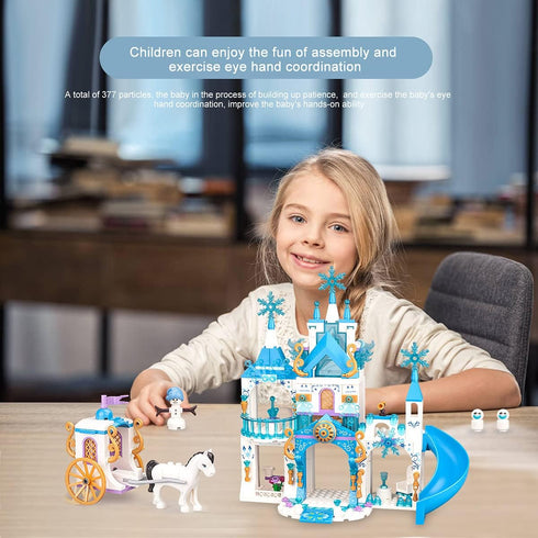 Girls Castle Building Blocks Toys Set - 377 Pieces Ice Princess Castle Construction, Snow Castle Building Bricks, Gift