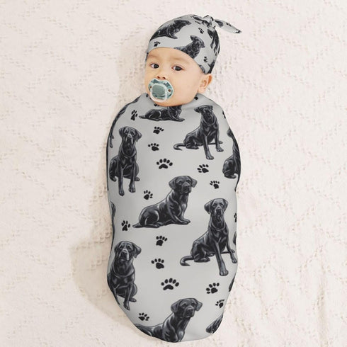 Sets Cute Black Labrador Retrievers Newborn Swaddle Blankets Hat Soft Baby Receiving Blanket Swaddle Sack for Baby