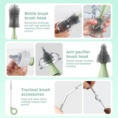 FXXQHT Set, 360 2 Electric Bottle Brush Cleaner USB Rechargeable Spin Baby Bottle Cleaner with Brush Heads & Straw