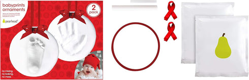 Pearhead Babyprints Baby's First Handprint or Footprint Ornament Kit, Easy No-Bake DIY Clay Impression Kit, Pack of 2