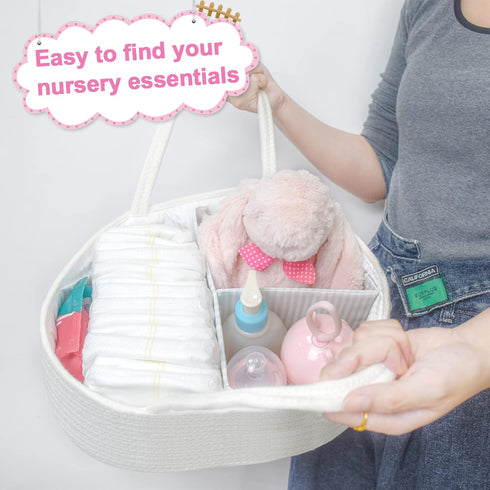 ABenkle Baby Diaper Caddy, Nursery Storage Bin and Car Organizer for Diapers Wipes, Cotton Rope Basket Changing Table