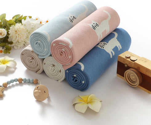 40 30 inches Hadetoto Baby Blankets for Boys and Girls, Newborn Knitted Cotton Swaddle Blankets Neutral Crochet