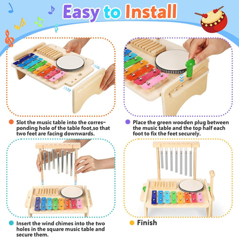 BCY hohipi Set,Baby Set Kids Drum Musical Instrument for Toddler,Wooden Xylophone for Toddlers with Baby Drum and Wind