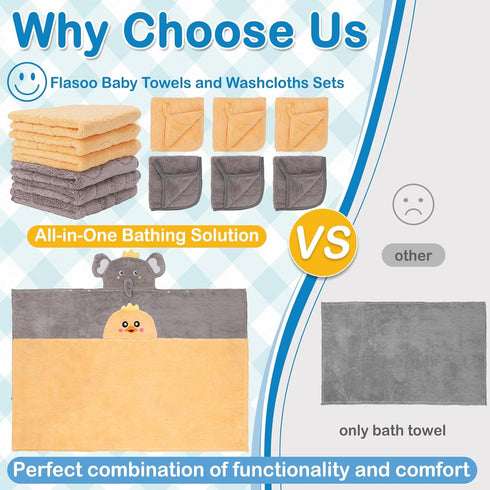 8 Set, 2 55" 27.5" 6 0-5 Flasoo Pcs Toddler Towel Pcs Hooded Toddler Bath Towel, Large x Toddler Hooded Towel & Pcs