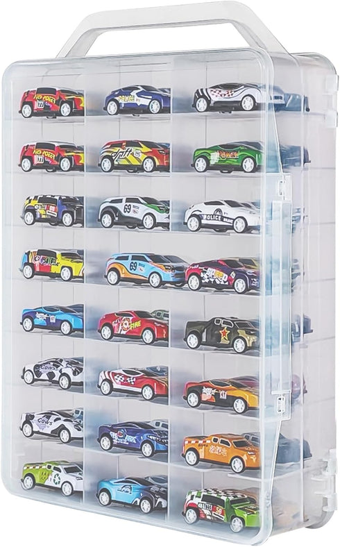 ZZFENGKR Portable Transparent Double Sided Storage Case - 48 Compartments for Toy Cars,
