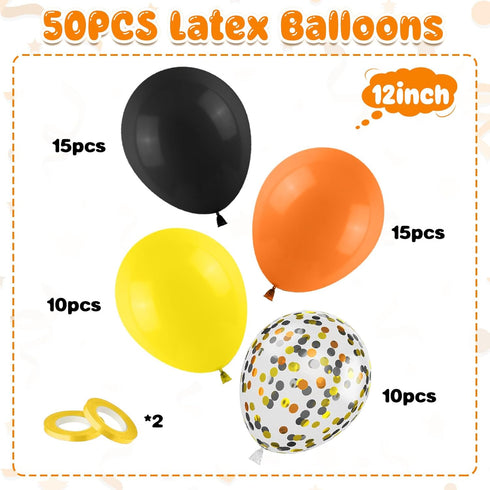 50Pcs 12Inches Construction Balloons, Orange Black Yellow Balloon, Truck Theme Latex Party Balloons for Construction
