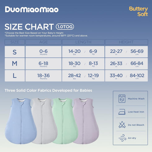 Duomiaomiao Rayon Made from Bamboo Baby Sleep Sack, 1.0 TOG, Buttery Soft Wearable Blanket