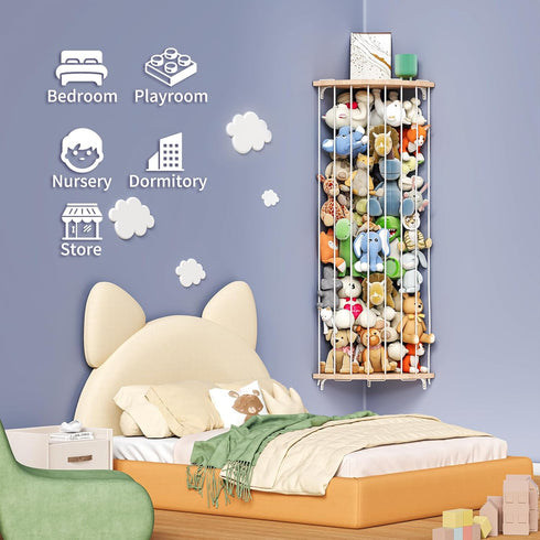 Corner Stuffed Animal Storage Zoo Adjustable Natural Solid Wood Toy Organizer & Teddy Bear Holder Large Wall Plushie