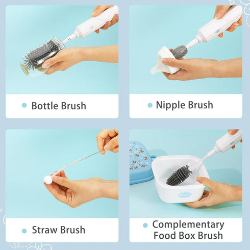 Cleaner,7in1 90Folding Zooawa Electric Baby Bottle Brush Travel kit with Rechargeable Elctric Bottle Cleaner & Drainage