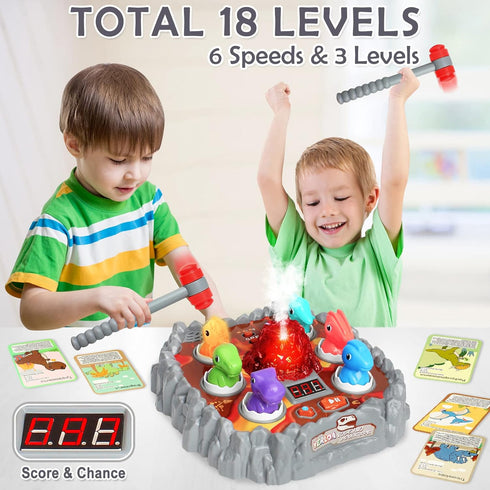Yerloa Dinosaur Toys for Kids 3-5, Toddler Volcano Whack A Mole Game with 2 Hammers, Musical Learning Gift