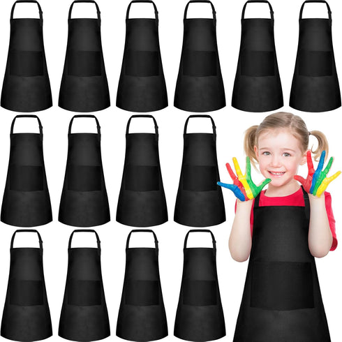PLULON 15Pcs Kids Adjustable Paint Aprons, Bulk Art Apron with 2 Pockets for Girls Boys Painting Crafting