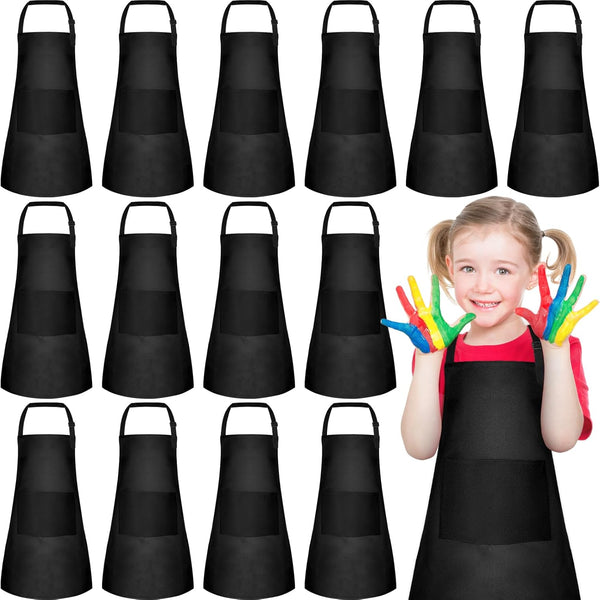 PLULON 15Pcs Kids Adjustable Paint Aprons, Bulk Art Apron with 2 Pockets for Girls Boys Painting Crafting