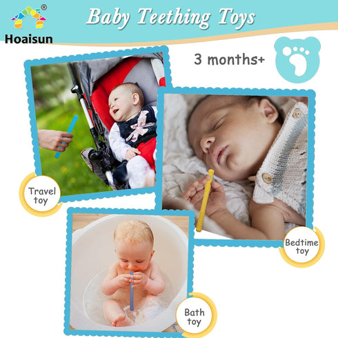 6-12 12-18 8 Pack 3-6 Teething Straws Sticks for Babies Months, Teething Toys Months, Silicone Teethers for Babies