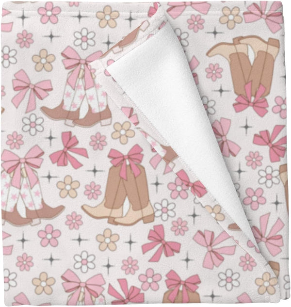 Cstdyfrv Western Cowgirl Boots Baby Blankets for Boys Girls Vintage Cowgirl Boots Pink