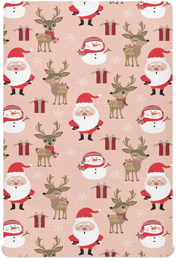 SDMKA Cute Christmas Pattern Crib Sheets for Boys Girls - Portable Microfiber Fitted