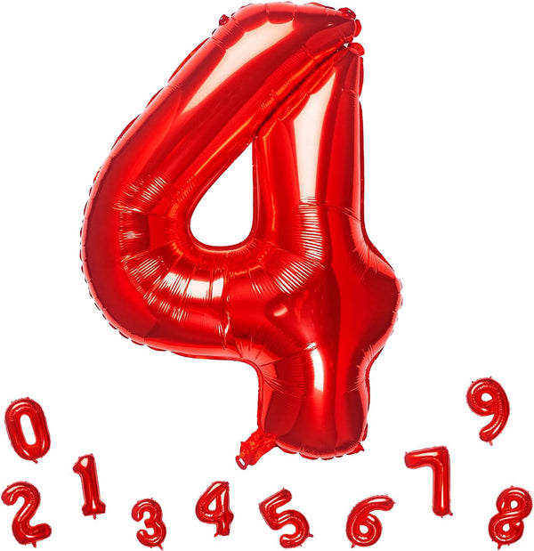 32 Inch Red Number 4 Balloons, Foil Balloon for Birthday Party Decoration Supplies