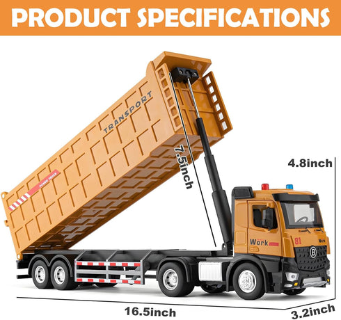 3 4 5 6 7 3 16.5" HAPYAD Dump Truck Toy for Years Old Boys, Large Semi Truck with Metal Cab, Lights and Sounds