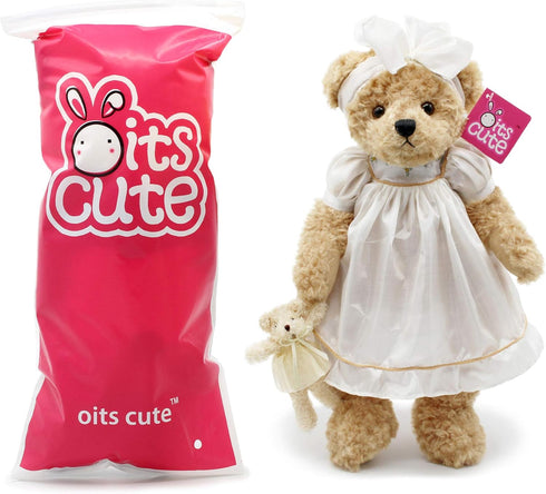 oitscute 16" Teddy Bears Baby Soft Plush Stuffed Animal Toy for Girls (White Lace)
