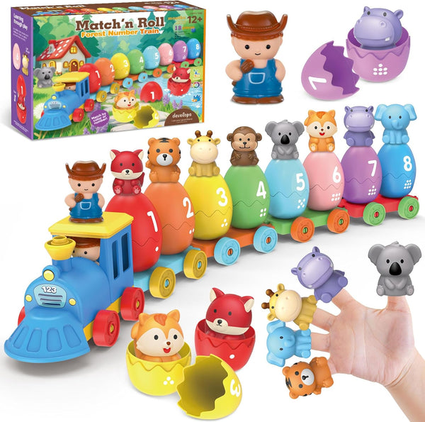 Grarain Toddler Train Toy Set with Farm Animal Finger Puppets & Eggs,