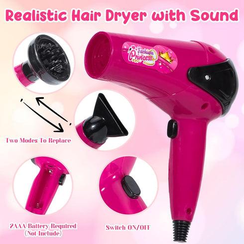 Mastom 36PCS Sets, Hair Salon Toys for Girls, Kids Pretend Play Makeup Dress Up Beauty Hair Stylist Toy Kit with Barber