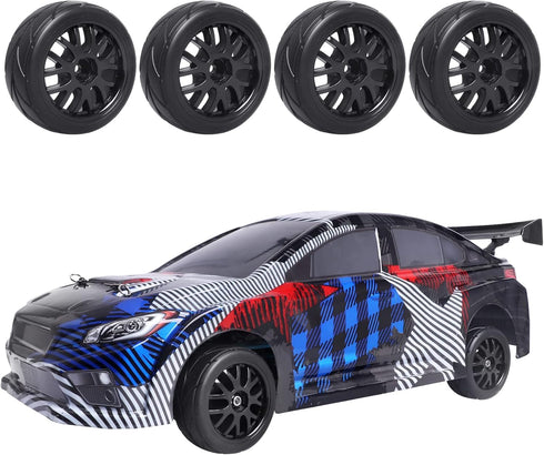 4-Pack HobbyPark RC Car Tires & Wheels, 12mm Hex Drive Hub with Foam Inserts for 1/10 Touring Car