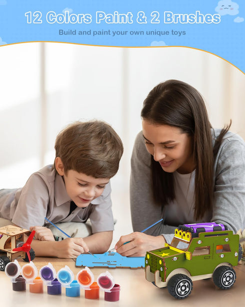 Poraxy STEM Kits for Kids Age 8-10 - 5 Set Wooden Model Car Kits, Educational Crafts Building Projects