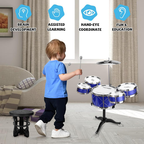 Set 8 Playset Toddler Drum Kids Jazz Drum Kit Piece - Educational Percussion Musical Instruments Toy Christmas Birthday