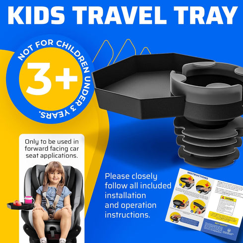 Kids Travel Tray Large Base - Car Seat and Car Cup Holder Tray - Tray for Snacks, Entertainment, Toys Includes Cup