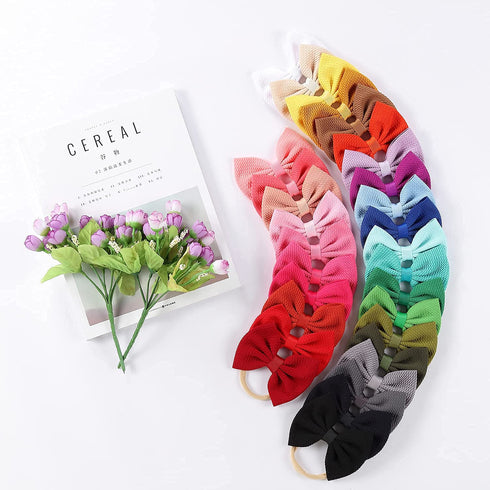 Cinaci 30 Pack Super Stretchy Nylon Hair Bands with Solid Bow Accessories for Baby Girls, Infants, Toddlers, Kids, Teens