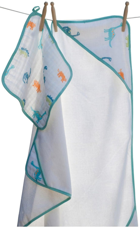 Angel Dear Hooded Towel and Washcloth, Dinosaur
