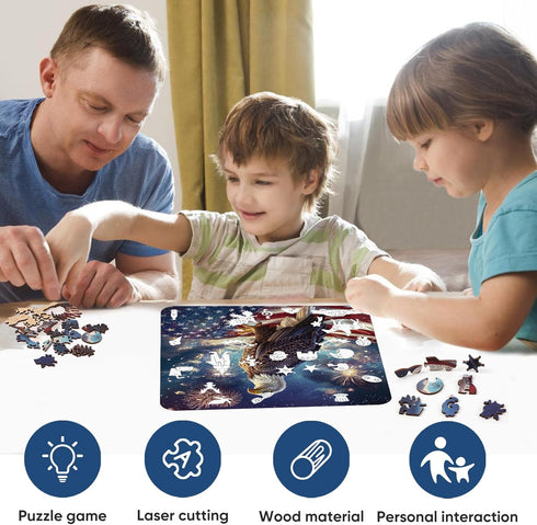 Wooden Puzzle for Adults, Eagle Flag Wooden Jigsaw Puzzles(11.2 * 11.2in-200pcs), Beautiful Wooden Puzzle with Box Birthday Gifts for Adults and Kids Family Game