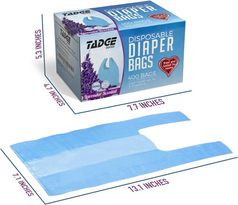 400 Pack 400 Count Baby Disposable Diaper Bags - Scented Lavender Odor Absorber Biodegradable Plastic Sacks for Trash