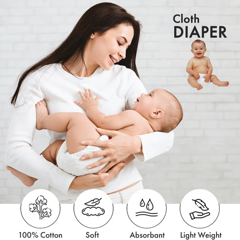 24 Pack, 100% 23x23 Inches, RUVANTI Unisex Birdseye Flat-Fold Cloth Diapers for Babies Cotton Reusable Diaper Inserts