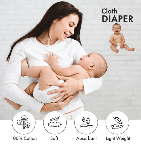 10 Pack 100% RUVANTI Birdseye Flat-Fold Cloth Diapers for Babies, Cotton Extra Large Reusable Diapers, Baby Burp Cloths