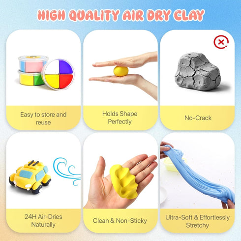 hittaty 12 Air Dry Clay Kits for Kids - Traffic Model Magic Clay, Boxes Molding Clay for Kids with Sculpting Tools