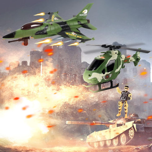 Playset 3-9 deAO Submarine Toy Army Men Action Figures with Military Vehicles - Helicopter, Boat, Aircraft for Boys Age