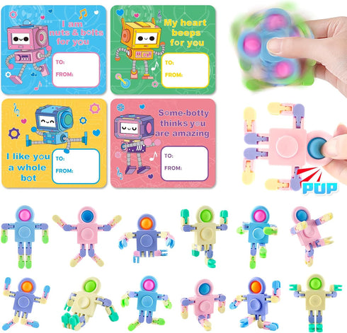 SpringFlower 24 PACK Valentines Day Cards For Kids Classroom With Fidget Sensory