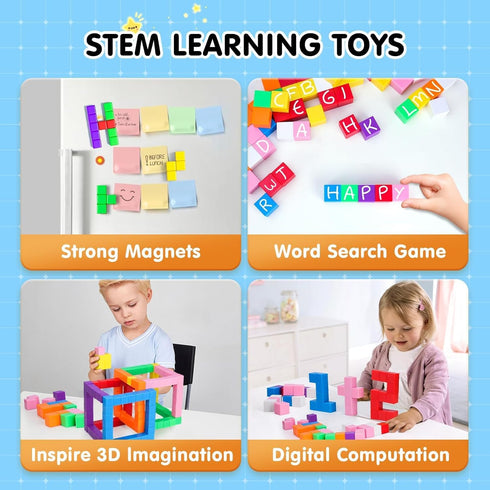 32 4-8 AuntyFey Pcs Building Blocks Cubes Blocks for Kids, Learning Educational Stem Blocks for Kids Ages