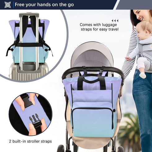 SPRIPORT Backpack Backpack Purple Green Gradient Diaper Bag for Baby Boys Girls Baby Essentials Travel Tote
