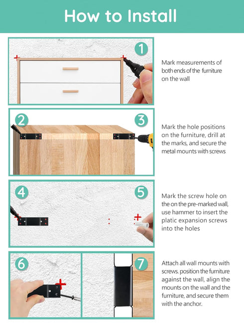 6 Sets Furniture Wall Anchor Furniture Anchors for Baby Proofing Anti Tip Furniture Straps Wall Mount Bracket Safety