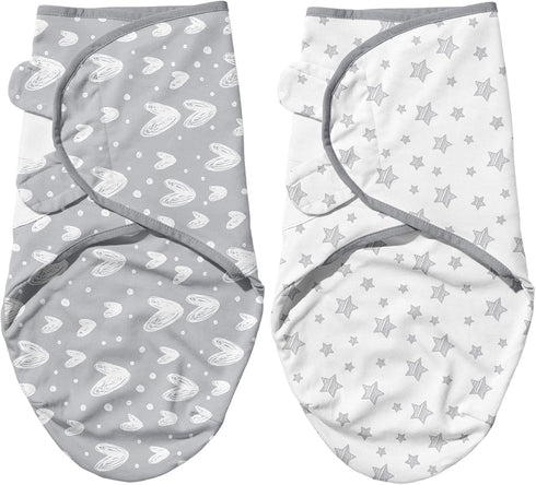 Biloban Baby Swaddle for Boys Girls, 3-6 Months, Cotton Swaddle Blanket, Lovely Grey Print, 2 Pack