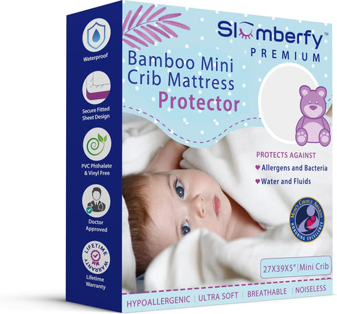 Mini Crib Mattress Protector by Slumberfy, Waterproof and Hypoallergenic Mattress Protector for